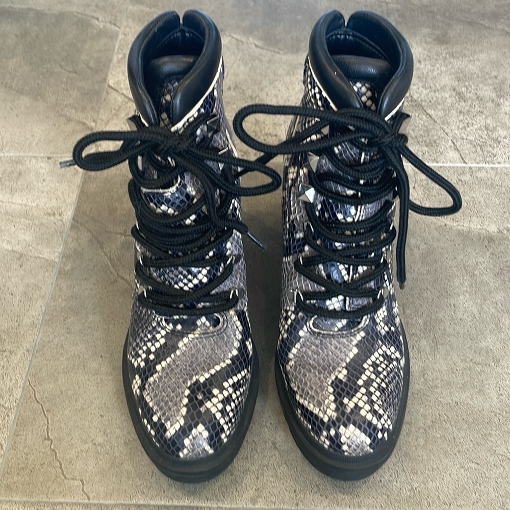 MARC FISHER Izzie 2 Embossed-Snakeskin Leather Combat Boots